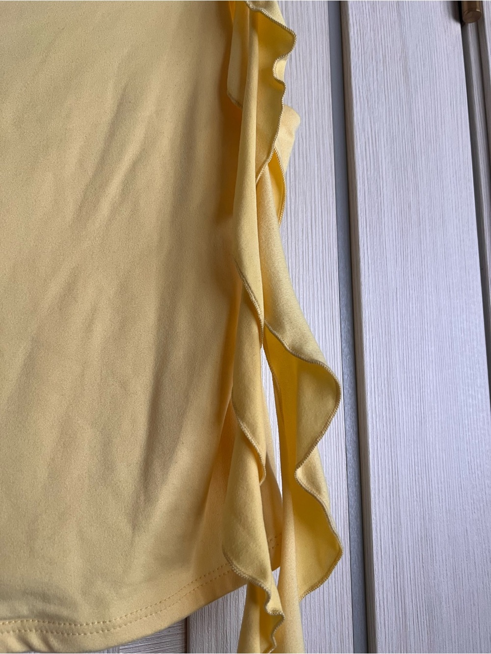 Women’s Yellow One-Shoulder Ruffle Tank Top - Picture 3 of 4